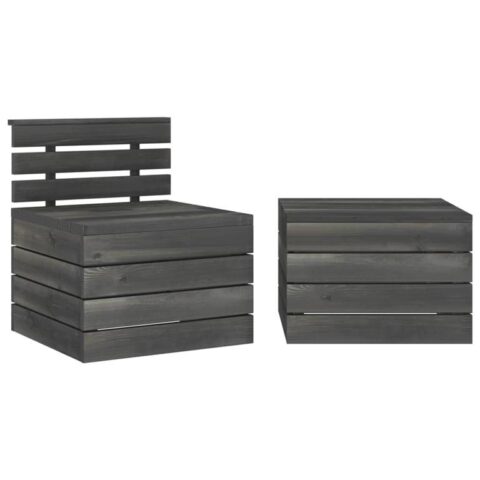 vidaXL 2-delige Loungeset pallet massief grenenhout donkergrijs Tuinmeubelen Grijs Hout