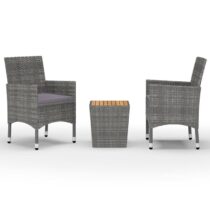 vidaXL 3-delige Bistroset poly rattan en acaciahout grijs Tuinmeubelen Grijs Polyamide