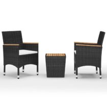 vidaXL 3-delige Bistroset poly rattan en acaciahout zwart Tuinmeubelen Zwart Polyamide