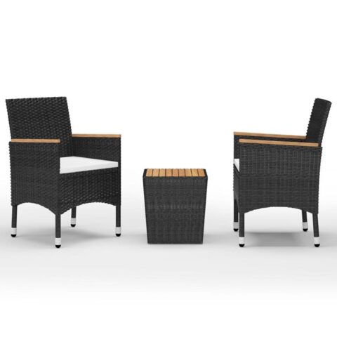 vidaXL 3-delige Bistroset poly rattan en acaciahout zwart Tuinmeubelen Zwart Polyamide