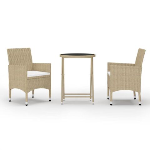 vidaXL 3-delige Bistroset poly rattan en gehard glas beige Tuinmeubelen Beige Polyamide