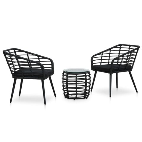 vidaXL 3-delige Bistroset poly rattan zwart Tuinmeubelen Zwart Polyamide