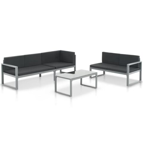 vidaXL 3-delige Loungeset met kussens aluminium zwart Tuinmeubelen Zwart Aluminium