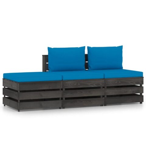 vidaXL 3-delige Loungeset met kussens grijs geïmpregneerd hout Tuinmeubelen Blauw Hout