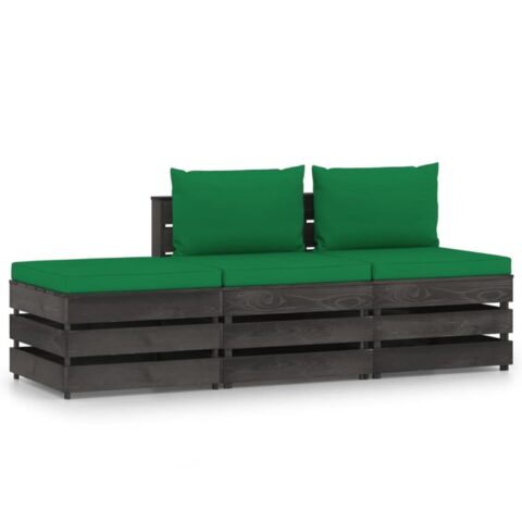 vidaXL 3-delige Loungeset met kussens grijs geïmpregneerd hout Tuinmeubelen Groen Hout