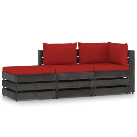 vidaXL 3-delige Loungeset met kussens grijs geïmpregneerd hout Tuinmeubelen Rood Hout