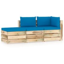 vidaXL 3-delige Loungeset met kussens groen geïmpregneerd hout Tuinmeubelen Blauw Hout