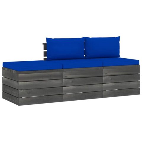 vidaXL 3-delige Loungeset met kussens pallet massief grenenhout Tuinmeubelen Blauw Hout