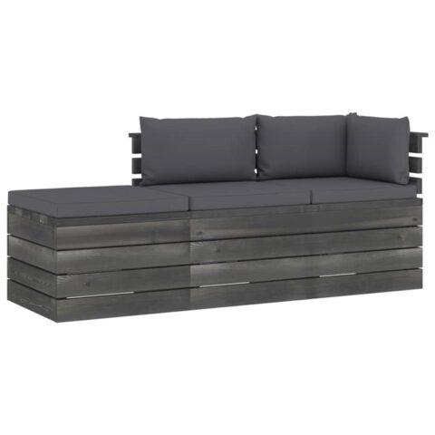 vidaXL 3-delige Loungeset met kussens pallet massief grenenhout Tuinmeubelen Grijs Hout