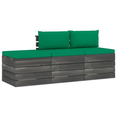 vidaXL 3-delige Loungeset met kussens pallet massief grenenhout Tuinmeubelen Groen Hout