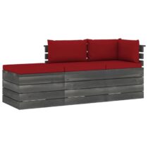 vidaXL 3-delige Loungeset met kussens pallet massief grenenhout Tuinmeubelen Rood Hout