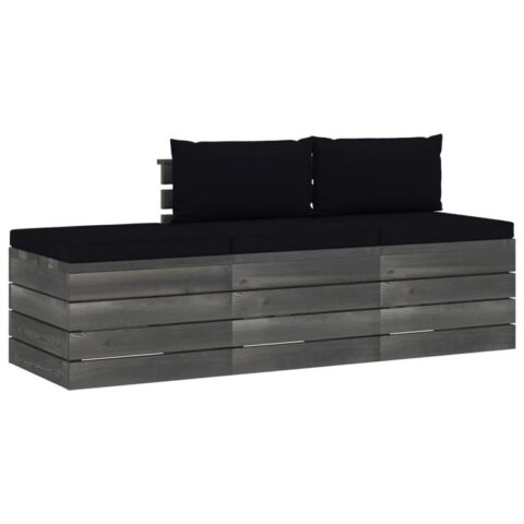 vidaXL 3-delige Loungeset met kussens pallet massief grenenhout Tuinmeubelen Zwart Hout