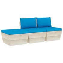 vidaXL 3-delige Loungeset met kussens pallet vurenhout Tuinmeubelen Blauw Hout