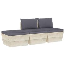 vidaXL 3-delige Loungeset met kussens pallet vurenhout Tuinmeubelen Grijs Hout