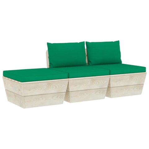 vidaXL 3-delige Loungeset met kussens pallet vurenhout Tuinmeubelen Groen Hout