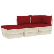 vidaXL 3-delige Loungeset met kussens pallet vurenhout Tuinmeubelen Rood Hout