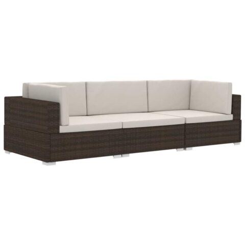 vidaXL 3-delige Loungeset met kussens poly rattan bruin Tuinmeubelen Bruin Polyamide