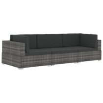 vidaXL 3-delige Loungeset met kussens poly rattan grijs Tuinmeubelen Grijs Polyamide