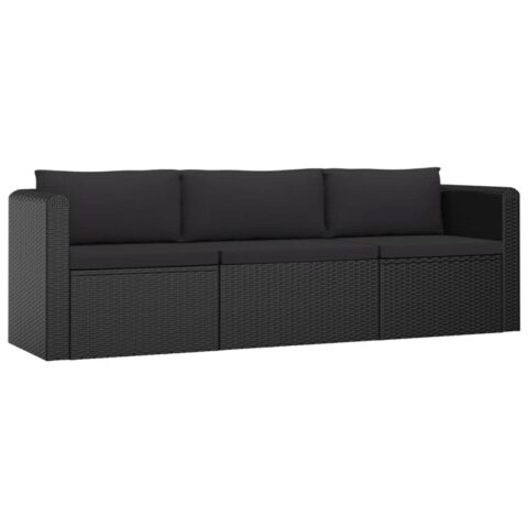 vidaXL 3-delige Loungeset met kussens poly rattan zwart Tuinmeubelen Zwart Polyamide