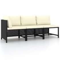 vidaXL 3-delige Loungeset met kussens poly rattan zwart Tuinmeubelen Zwart Rattan