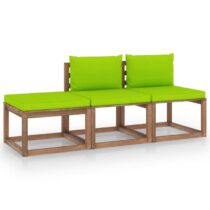 vidaXL 3-delige Loungeset pallet met kussens geïmpregneerd grenenhout Tuinmeubelen Groen Hout