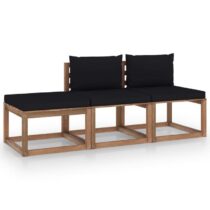 vidaXL 3-delige Loungeset pallet met kussens geïmpregneerd grenenhout Tuinmeubelen Zwart Hout