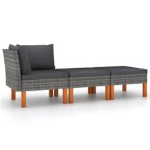 vidaXL 3-delige Loungeset poly rattan en massief eucalyptushout Tuinmeubelen Grijs Polyamide