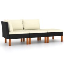 vidaXL 3-delige Loungeset poly rattan en massief eucalyptushout Tuinmeubelen Zwart Polyamide