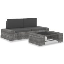 vidaXL 3-delige Loungeset poly rattan grijs Tuinmeubelen Grijs Polyamide