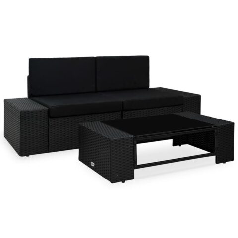 vidaXL 3-delige Loungeset poly rattan zwart Tuinmeubelen Zwart Polyamide