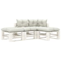 vidaXL 4-delige Loungeset met beige kussens pallet hout Tuinmeubelen Beige Hout