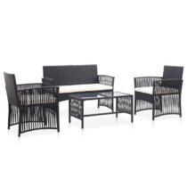 vidaXL 4-delige Loungeset met kussen poly rattan zwart Tuinmeubelen Zwart Polyamide