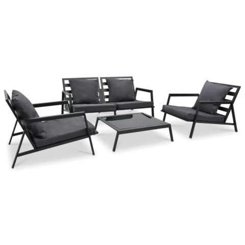 vidaXL 4-delige Loungeset met kussens aluminium donkergrijs Tuinmeubelen Grijs Aluminium