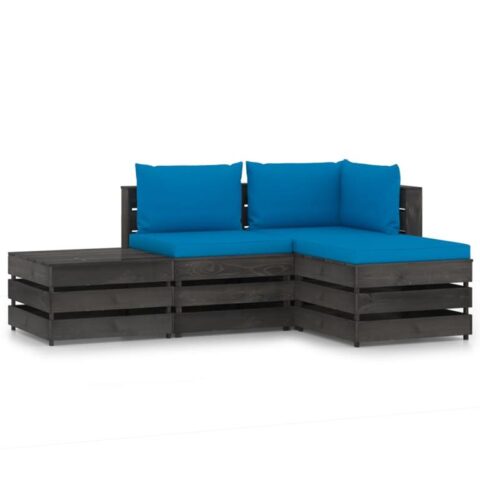 vidaXL 4-delige Loungeset met kussens grijs geïmpregneerd hout Tuinmeubelen Blauw Hout