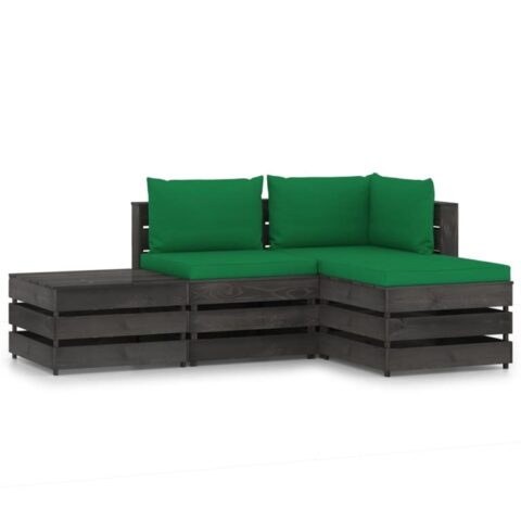 vidaXL 4-delige Loungeset met kussens grijs geïmpregneerd hout Tuinmeubelen Groen Hout