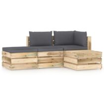 vidaXL 4-delige Loungeset met kussens groen geïmpregneerd hout Tuinmeubelen Antraciet Hout