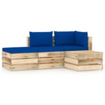 vidaXL 4-delige Loungeset met kussens groen geïmpregneerd hout Tuinmeubelen Blauw Hout