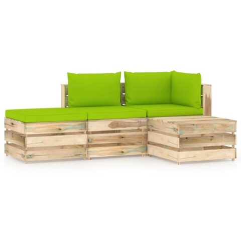 vidaXL 4-delige Loungeset met kussens groen geïmpregneerd hout Tuinmeubelen Groen Hout