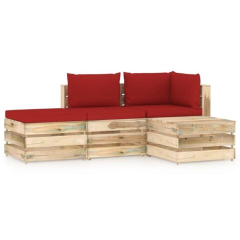 vidaXL 4-delige Loungeset met kussens groen geïmpregneerd hout Tuinmeubelen Rood Hout