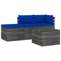 vidaXL 4-delige Loungeset met kussens pallet massief grenenhout Tuinmeubelen Blauw Hout