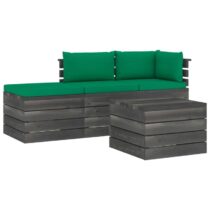 vidaXL 4-delige Loungeset met kussens pallet massief grenenhout Tuinmeubelen Groen Hout