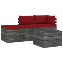 vidaXL 4-delige Loungeset met kussens pallet massief grenenhout Tuinmeubelen Rood Hout