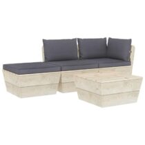 vidaXL 4-delige Loungeset met kussens pallet vurenhout Tuinmeubelen Grijs Hout