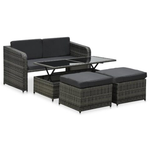 vidaXL 4-delige Loungeset met kussens poly rattan antraciet Tuinmeubelen Grijs