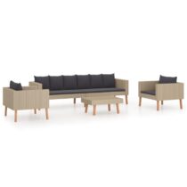 vidaXL 4-delige Loungeset met kussens poly rattan beige Tuinmeubelen Beige Kunststof