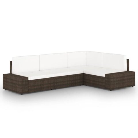 vidaXL 4-delige Loungeset met kussens poly rattan bruin Tuinmeubelen Bruin Polyamide