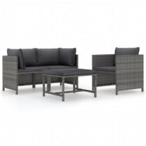 vidaXL 4-delige Loungeset met kussens poly rattan grijs Tuinmeubelen Grijs Kunststof