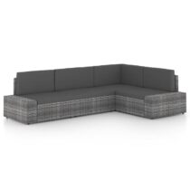 vidaXL 4-delige Loungeset met kussens poly rattan grijs Tuinmeubelen Grijs Polyamide