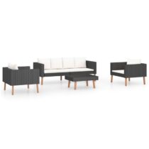 vidaXL 4-delige Loungeset met kussens poly rattan zwart Tuinmeubelen Zwart Kunststof