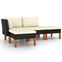 vidaXL 4-delige Loungeset met kussens poly rattan zwart Tuinmeubelen Zwart Polyamide